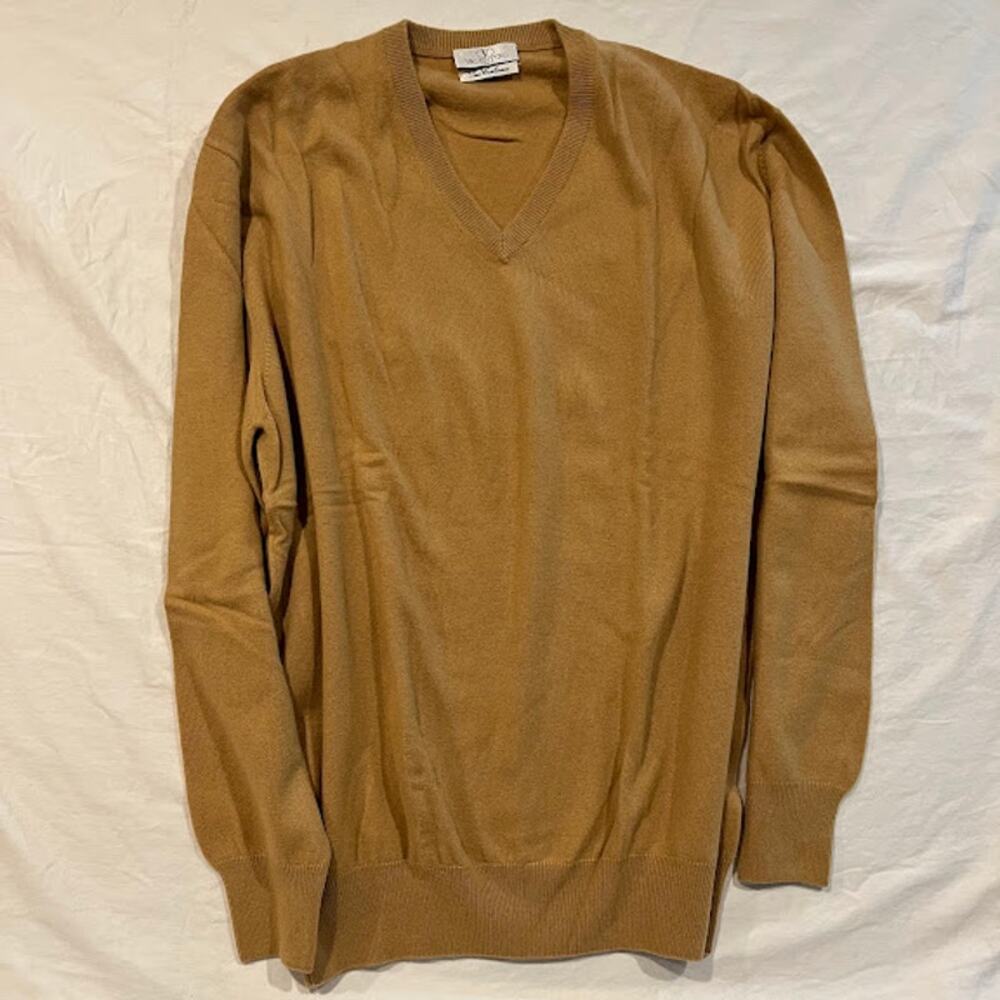 NWOT Valentino Studio VNeck Cashmere Sweater Pullover Jumper Sz XXL Camel Luxury